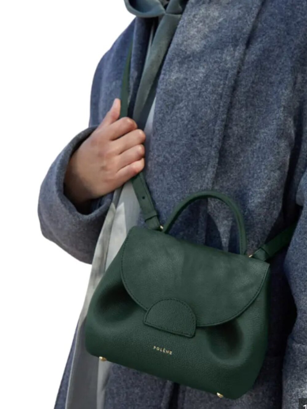 Polène Numéro Un Nano Mini Top Handle Crossbody Bag - Green Textured Leather - Picture 9 of 9